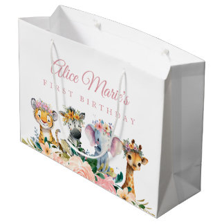 Custom Name Watercolor Safari Animal Birthday Groot Cadeauzakje