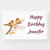 Custom Name Watercolor Sparrow Little Birds Spandoek (Horizontaal)