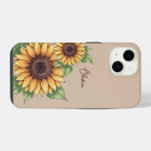 Custom Name Watercolor Sunflower Rustic iPhone Hoesje (Achterkant horizontaal)