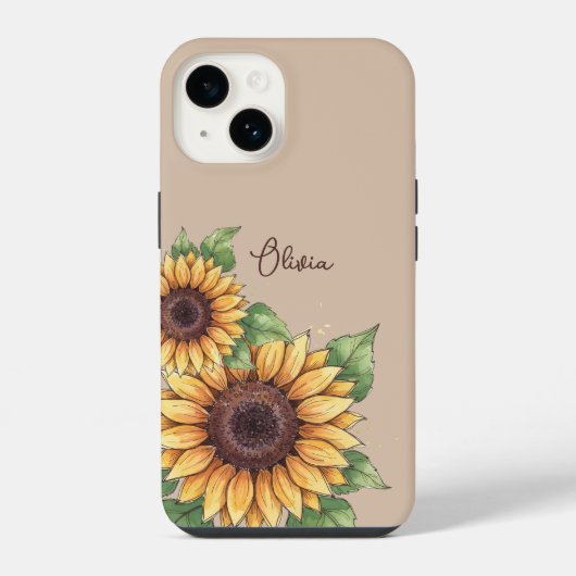Custom Name Watercolor Sunflower Rustic iPhone Hoesje (Achterkant)
