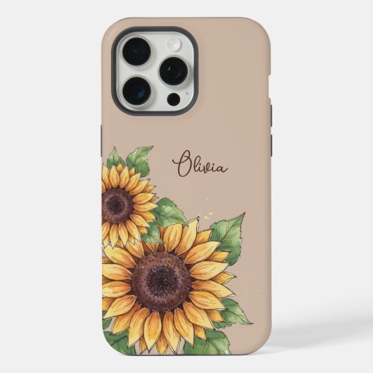 Custom Name Watercolor Sunflower Rustic iPhone Hoesje (Achterkant)