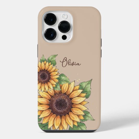 Custom Name Watercolor Sunflower Rustic iPhone Hoesje (Achterkant)