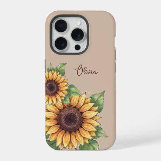 Custom Name Watercolor Sunflower Rustic iPhone Hoesje (Achterkant)
