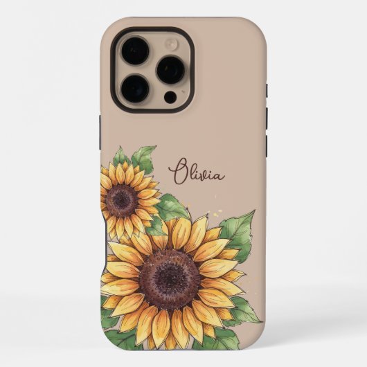 Custom Name Watercolor Sunflower Rustic iPhone Hoesje (Achterkant)