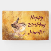 Custom Name Watercolor Wren Little Birds Spandoek (Horizontaal)