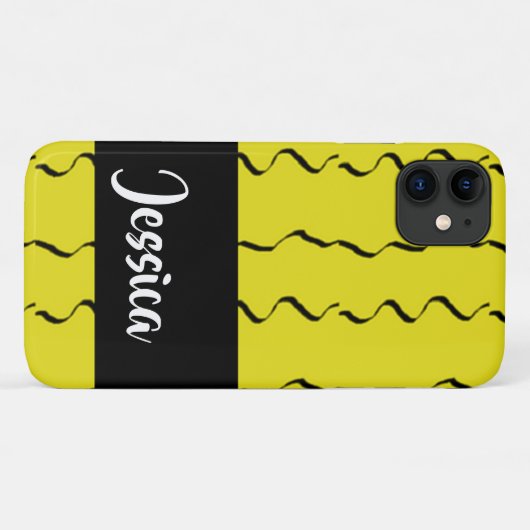 Custom name wavy lines on yellow Case-Mate iPhone case (Achterkant (horizontaal))