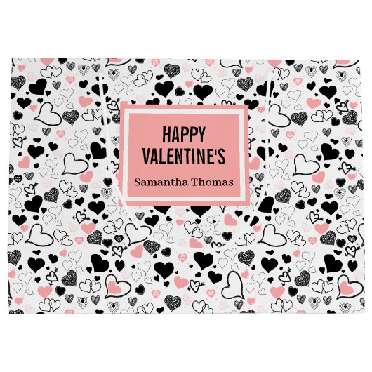 Custom Name Wedding Heart Sketch Gift Wrapping Bag Groot Cadeauzakje (Achterkant)
