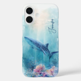 Custom Name Whale Shark Ocean Coral Reef  iPhone 16 Hoesje