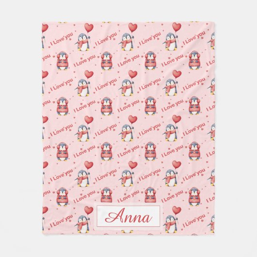 Custom Name Whimsical Penguin Kids Fleece Blanket (Voorkant)