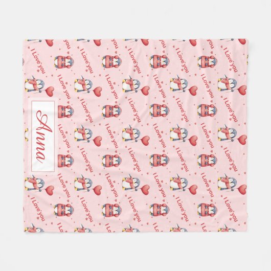 Custom Name Whimsical Penguin Kids Fleece Blanket (Voorkant (Horizontaal))