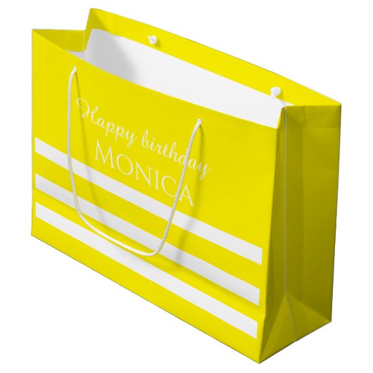 custom name white and yellow birthday groot cadeauzakje (Voorkant Gekanteld)