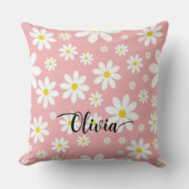 Custom Name White Floral Background Throw Pillow Kussen
