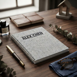 Custom Name White Leather Texture Minimalist Notitieboek