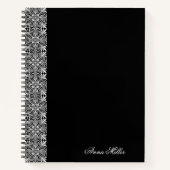 Custom Name White Vector Pattern Black Notebook Notitieboek (Voorkant)