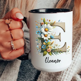 Custom Name Wildflower Monogram Mug for Women Mok