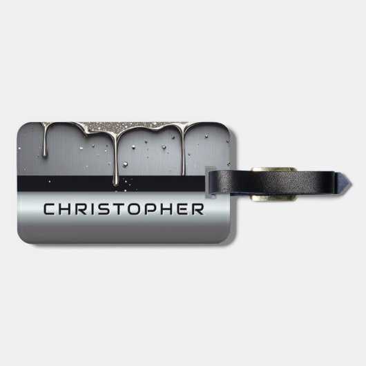Custom Name With Dripping Liquid Metal Bagagelabel (Achterkant horizontaal)