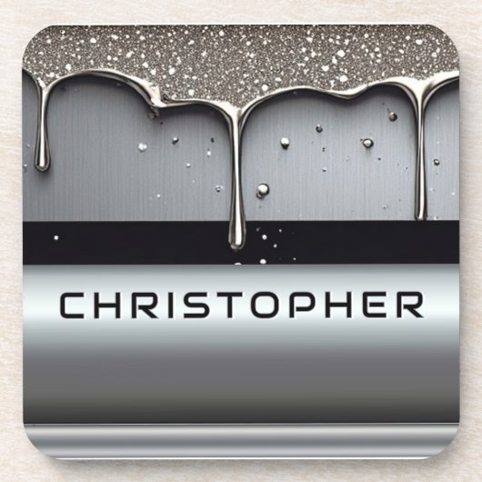 Custom Name With Dripping Liquid Metal Bier Onderzetter (Voorkant)