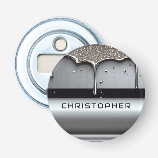 Custom Name With Dripping Liquid Metal Button Flesopener (Voorkant)