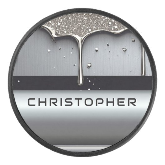 Custom Name With Dripping Liquid Metal Hockey Puck (Voorkant)