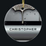 Custom Name With Dripping Liquid Metal Keramisch Ornament<br><div class="desc">Polished chrome nameplate reading NAME with dripping liquid metal and strong reflective highlights. Embossed 3D typography on a sleek dark background evokes luxury,  modern branding,  industrial design and custom identity.</div>