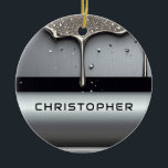 Custom Name With Dripping Liquid Metal Keramisch Ornament<br><div class="desc">Polished chrome nameplate reading NAME with dripping liquid metal and strong reflective highlights. Embossed 3D typography on a sleek dark background evokes luxury,  modern branding,  industrial design and custom identity.</div>