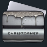 Custom Name With Dripping Liquid Metal Laptop Sleeve<br><div class="desc">Polished chrome nameplate reading NAME with dripping liquid metal and strong reflective highlights. Embossed 3D typography on a sleek dark background evokes luxury,  modern branding,  industrial design and custom identity.</div>