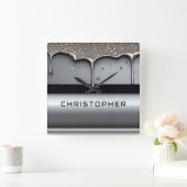 Custom Name With Dripping Liquid Metal Vierkante Klok (Huis)