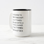 Custom Name Work Forecast – Funny Sarcastic Saying Tweekleurige Koffiemok (Voorkant links)