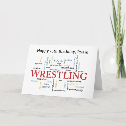 Custom Name Wrestling Birthday Word Cloud Kaart (Voorkant)