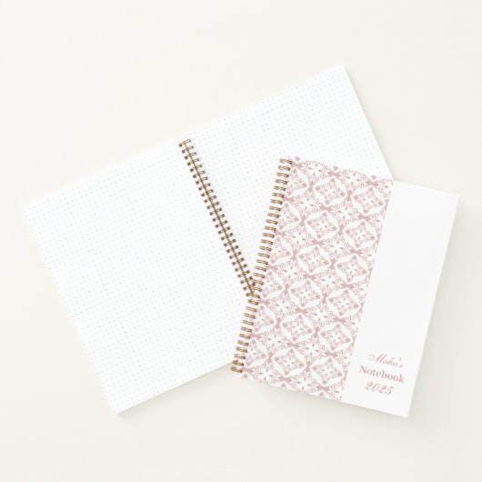 Custom Name & Year Dusty Rose Vector Pattern Notitieboek (Binnen)