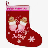 Custom Names Gingerbread Girls Holly Jolly Grote Kerstsok (Voorkant)