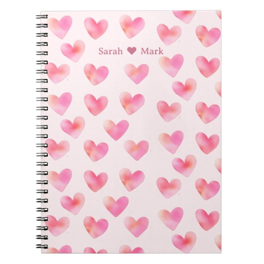Custom Names Romantic Pink Love Design -  Notitieboek (Voorkant)
