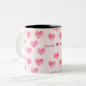 Custom Names Romantic Pink Love Design -  Tweekleurige Koffiemok (Voorkant links)