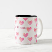 Custom Names Romantic Pink Love Design -  Tweekleurige Koffiemok (Voorkant rechts)