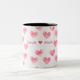 Custom Names Romantic Pink Love Design -  Tweekleurige Koffiemok
