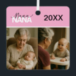 Custom Nana Photo Ornament with Year 2 Pictures<br><div class="desc">Celebrate Nana with a meaningful, personalized ornament designed to showcase two favorite family photos and a custom year. The elegant script and modern layout create a timeless keepsake, perfect for highlighting sweet moments between generations. Simply upload your own pictures to create a heartfelt holiday decoration or thoughtful gift that Nana...</div>