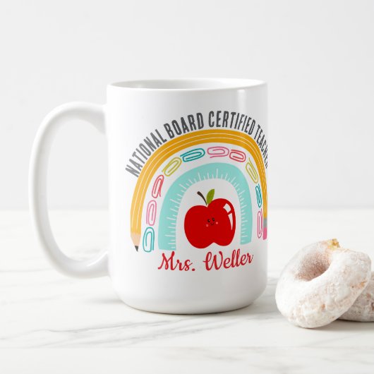 Custom National Board Certified Teacher Rainbow Koffiemok (Met donut)