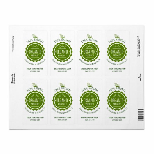 Custom Natural Organic Green Eco Product Etiket (Full Sheet)