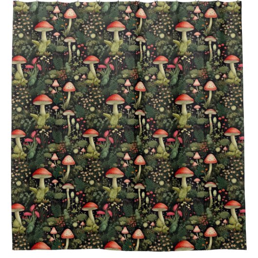 Custom Nature Shower Curtain Mushrooms & Moss Douchegordijn (Voorkant)