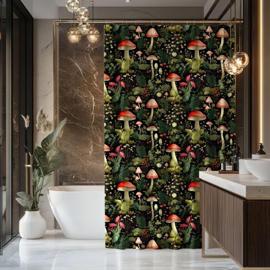Custom Nature Shower Curtain Mushrooms & Moss Douchegordijn