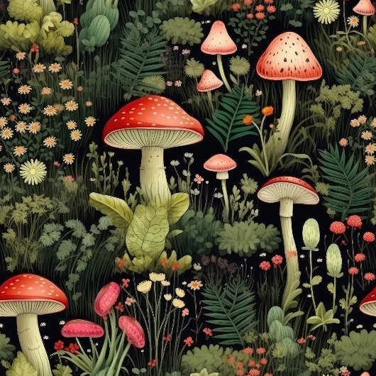 Custom Nature Shower Curtain Mushrooms & Moss Douchegordijn