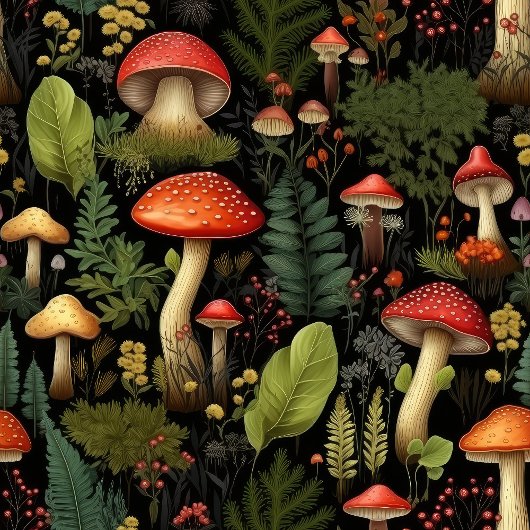 Custom Nature Table Runner Mushrooms & Ferns Lange Tafelloper