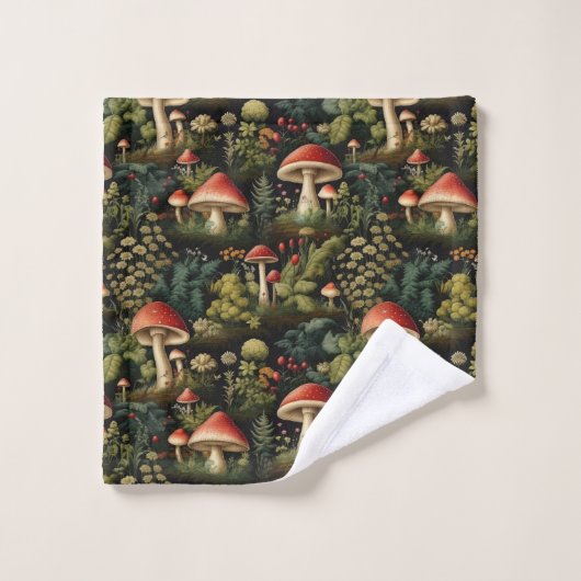 Custom Nature Towel Mushrooms in Terracotta Bad Handdoek (Wasdoekje)