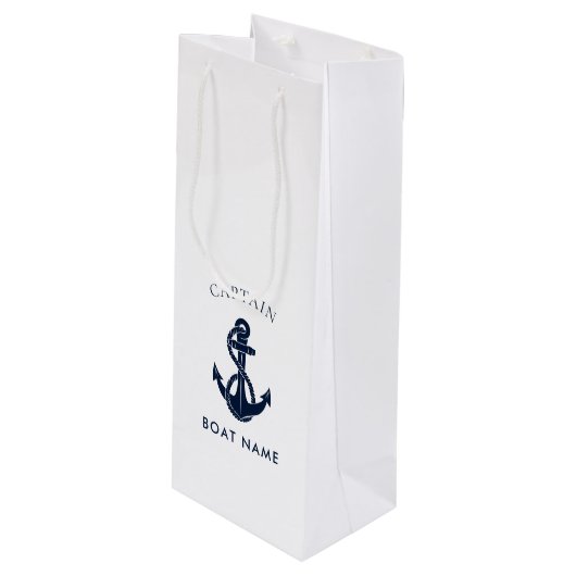 Custom Nautical Boat Anchor Captain Wijn Cadeautas (Voorkant Gekanteld)
