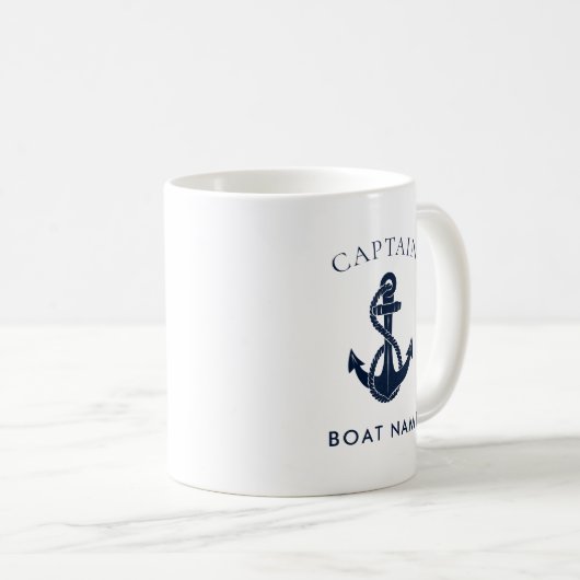 Custom Nautical Captain Boat Anchor Navy Koffiemok (Voorkant rechts)