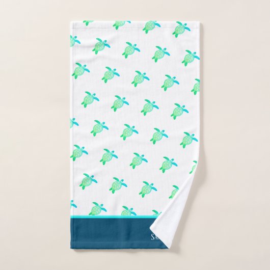 Custom Nautical Coastal Sea Turtle Aqua Teal Blue Bad Handdoek (Handdoek)