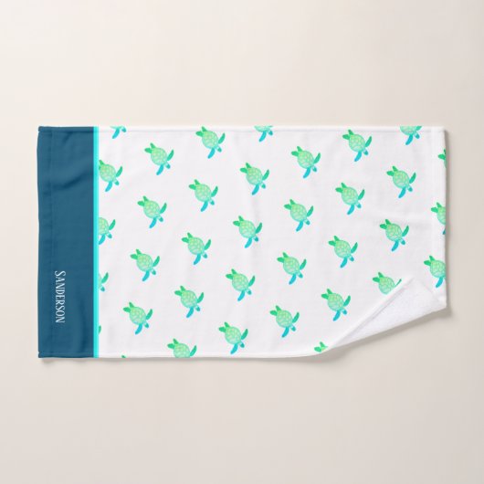 Custom Nautical Coastal Sea Turtle Aqua Teal Blue Bad Handdoek (Handdoek)