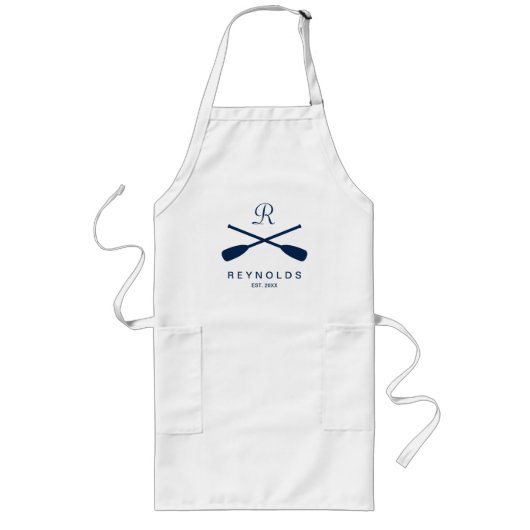 Custom nautical rowing oars monogram kitchen apron lang schort (Voorkant)
