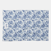 Custom Navy Blauw en Wit Toile  Bloemen Theedoek (Horizontaal)