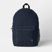 Custom Navy Blauw Goud Initiaal Monogram Jongenssp Bedrukte Rugzak (Voorkant)